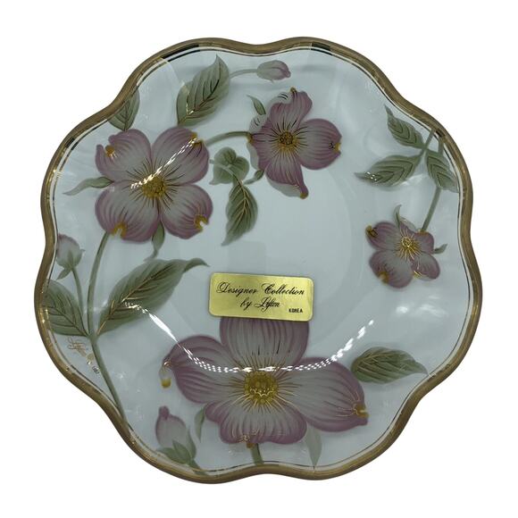 Vintage Lefton Designer Collection Candy Dish Plate Pink Dogwoods Scalloped - Picture 1 of 4